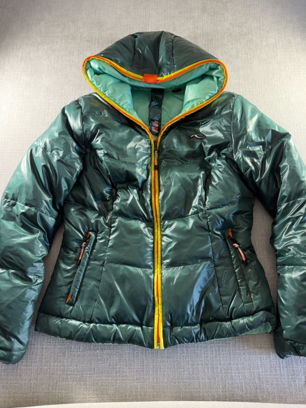 KJUS "Nahla" down filled shiny luxury goose down reversible puffer ski jacket XL - Picture 12 of 14